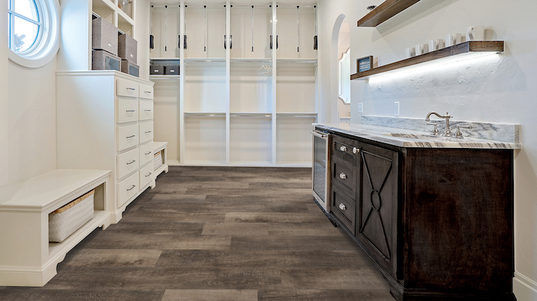 waterproof luxury vinyl plank (LVP) flooring in a laundry room